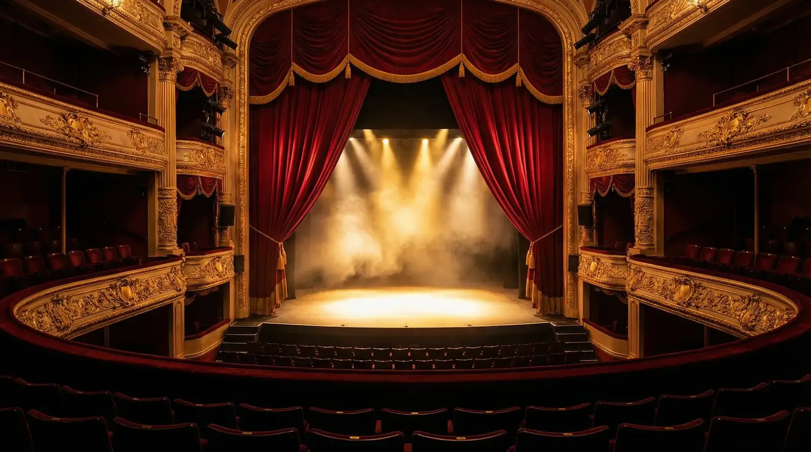 日本有码 - 华丽剧院舞台，红色幕布与金色装饰