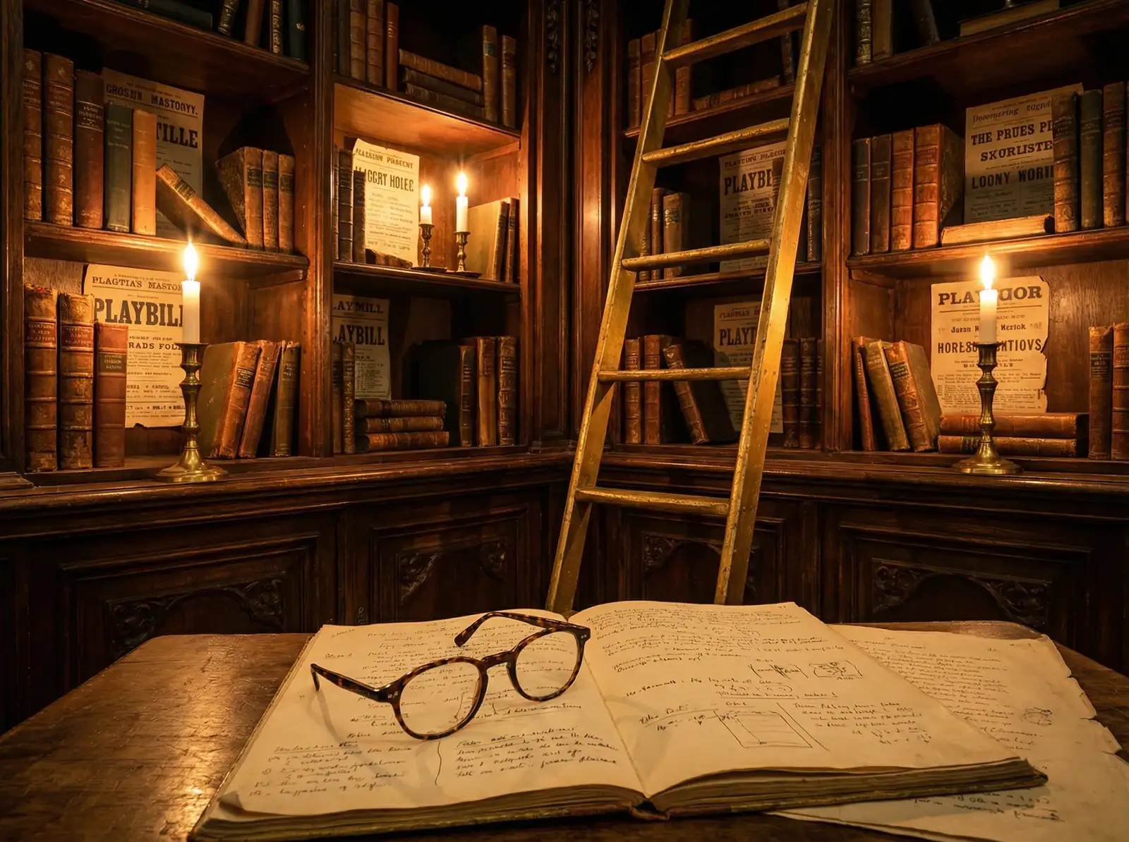 日本有码 剧本图书馆 - 古典书架与手稿